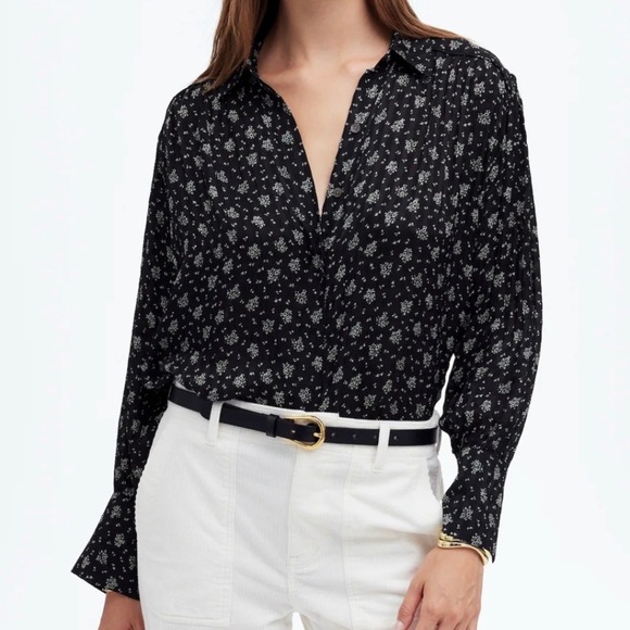 Madewell Tops - Madewell Button Down Shirt Womens S Black Floral EUC Textured Long Sleeve NT227
